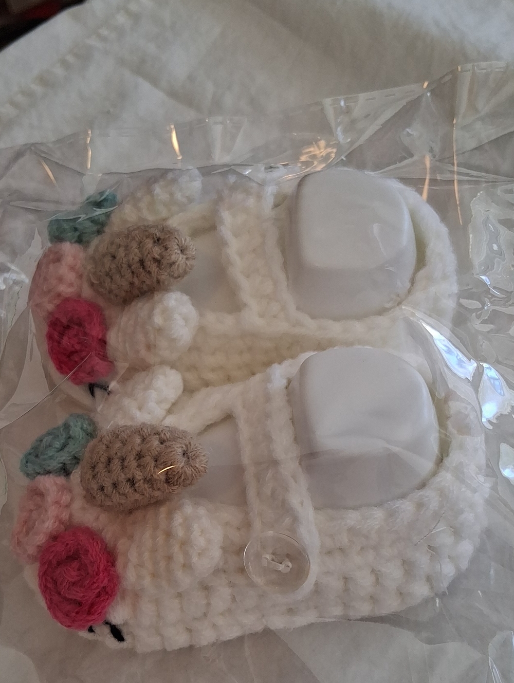 Handmade White Unicorn Crochet Baby Shoes with Pink &Mint Flowers Baby Girl(0-6M